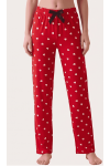Viskon Kırmızı Kalpli Desenli Kadın Pijama Altı - Tam Boy Görünümü | Linay Butik Kadın Ev Giyimi